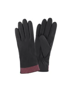 Naisten Nahkahanskat Musta/viininpunainen