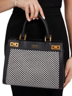 Guess Katey Iso Käsilaukku Musta/multi -Laukkuni ruudullinen musta valkoinen guess katey luxury satchel