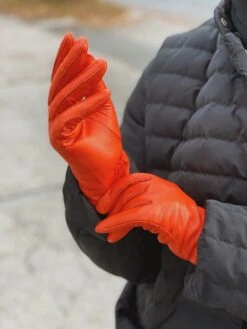 Sajaco Naisten Nahkahanskat Oranssit