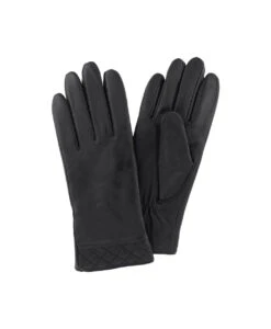 Naisten Nahkahanskat Mustat Rannetikkauksella